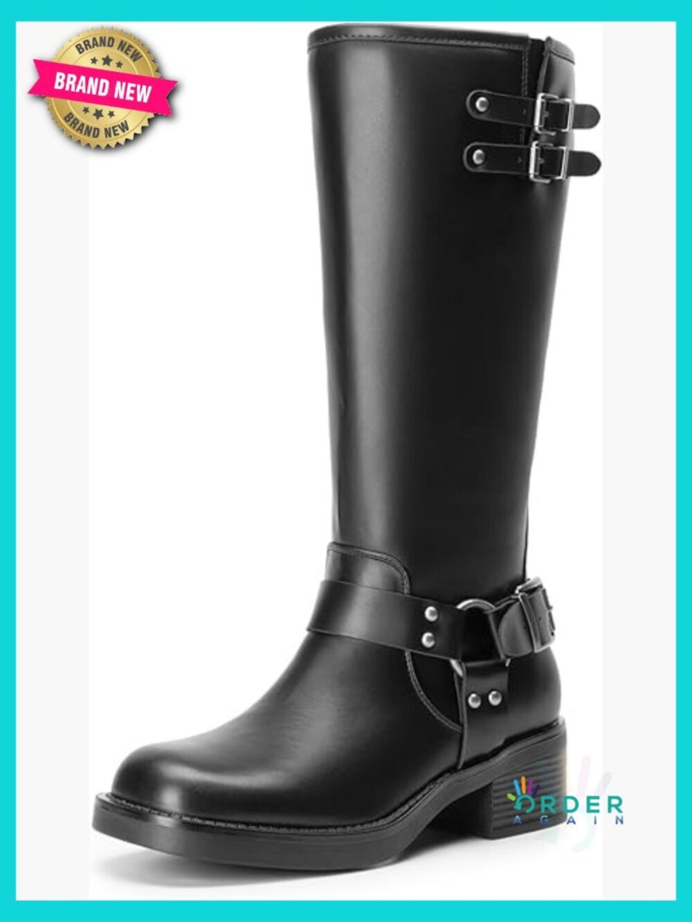 Knee High Combat Boots Lace Up Chunky Heel Goth Boots Adjustable Buckles Side